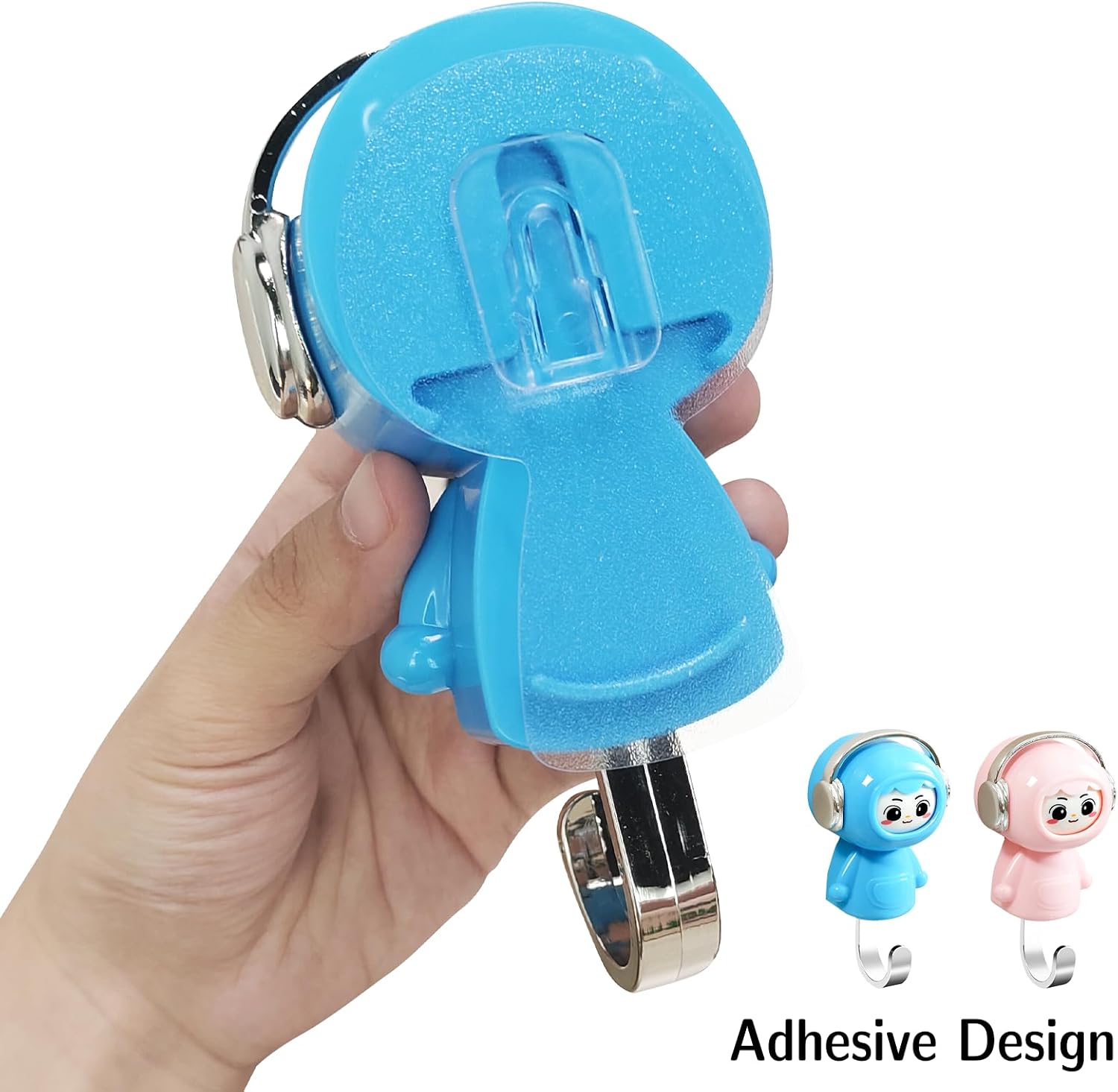 2 Pack Adhesive Hooks for Hanging–Key Hanger Wall Mount,Fun Face-Changing Design,Decorative Wall Hooks,Front Door Key Holder with Dopamine Decor (Blue&Pink)
