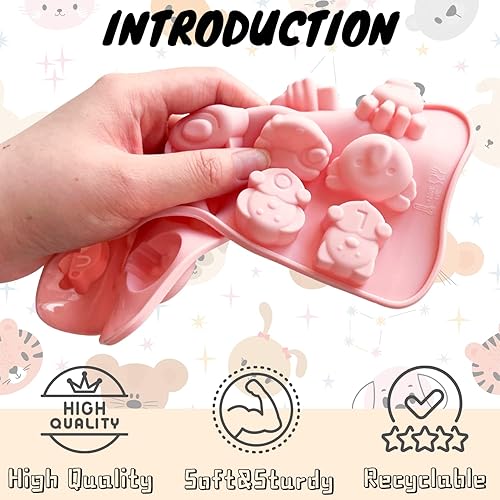 Miniatura 3 de Crethinkaty Molde de chocolate de animales de cerdo, jirafa, panda, oveja, elefante de 15 cavidades en forma de cubo de hielo, chocolate, gelatina,