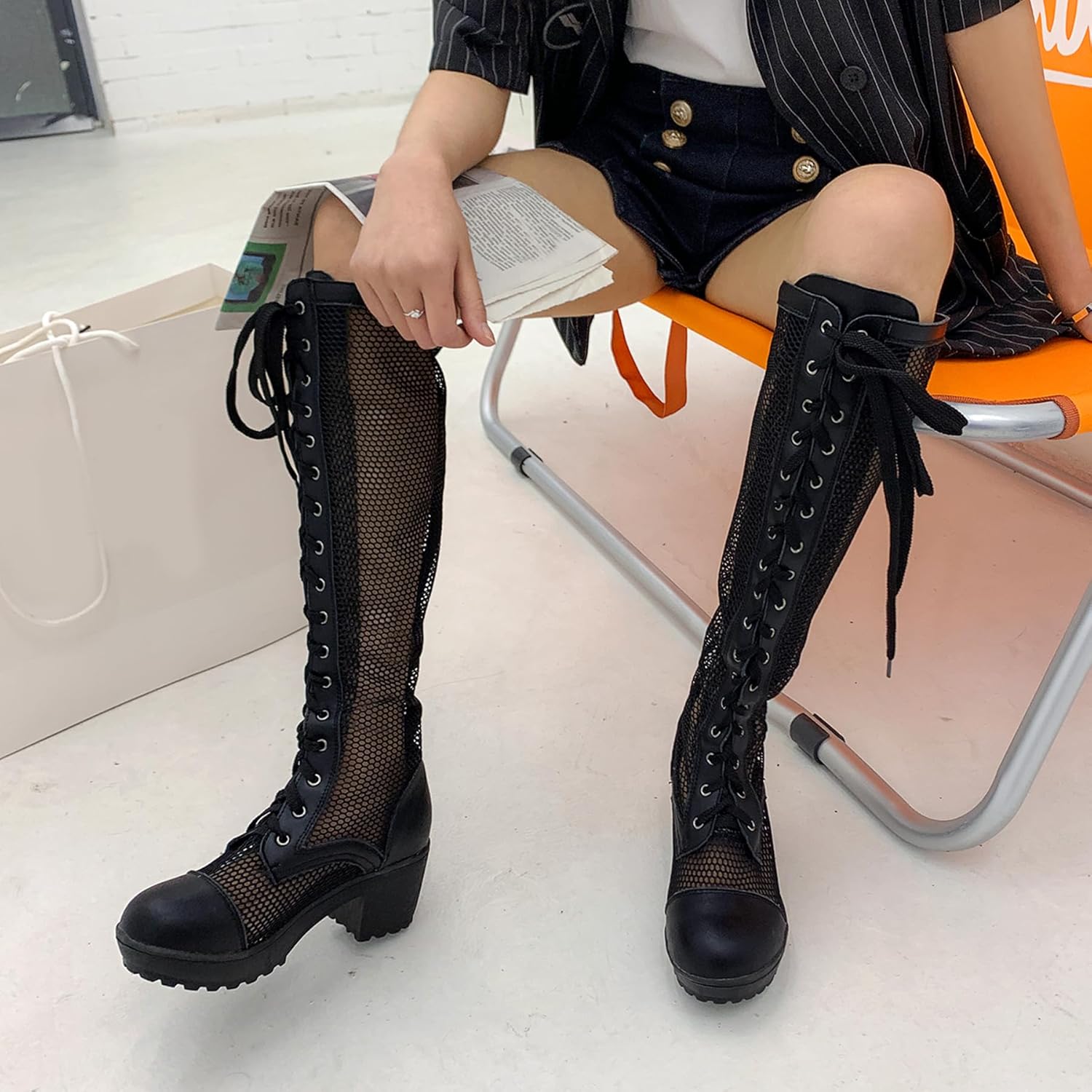 Gicoiz Women Comfort Lace Up Knee High Platform Military Boots