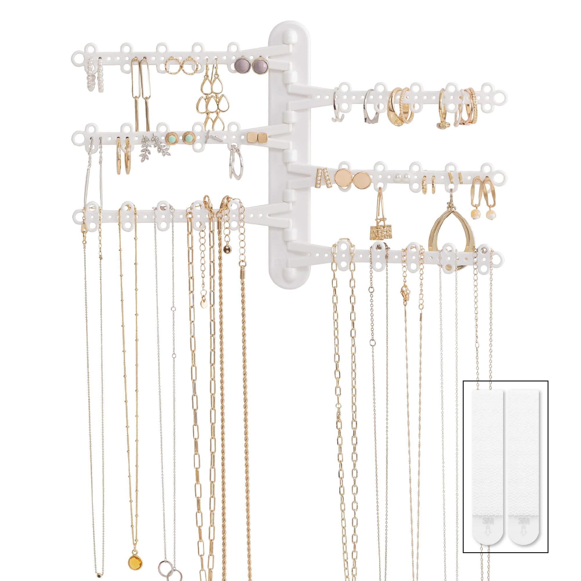 6-Tier Hanging Wall Jewelry Organizer, Earring, Necklace, Ring Holder-White