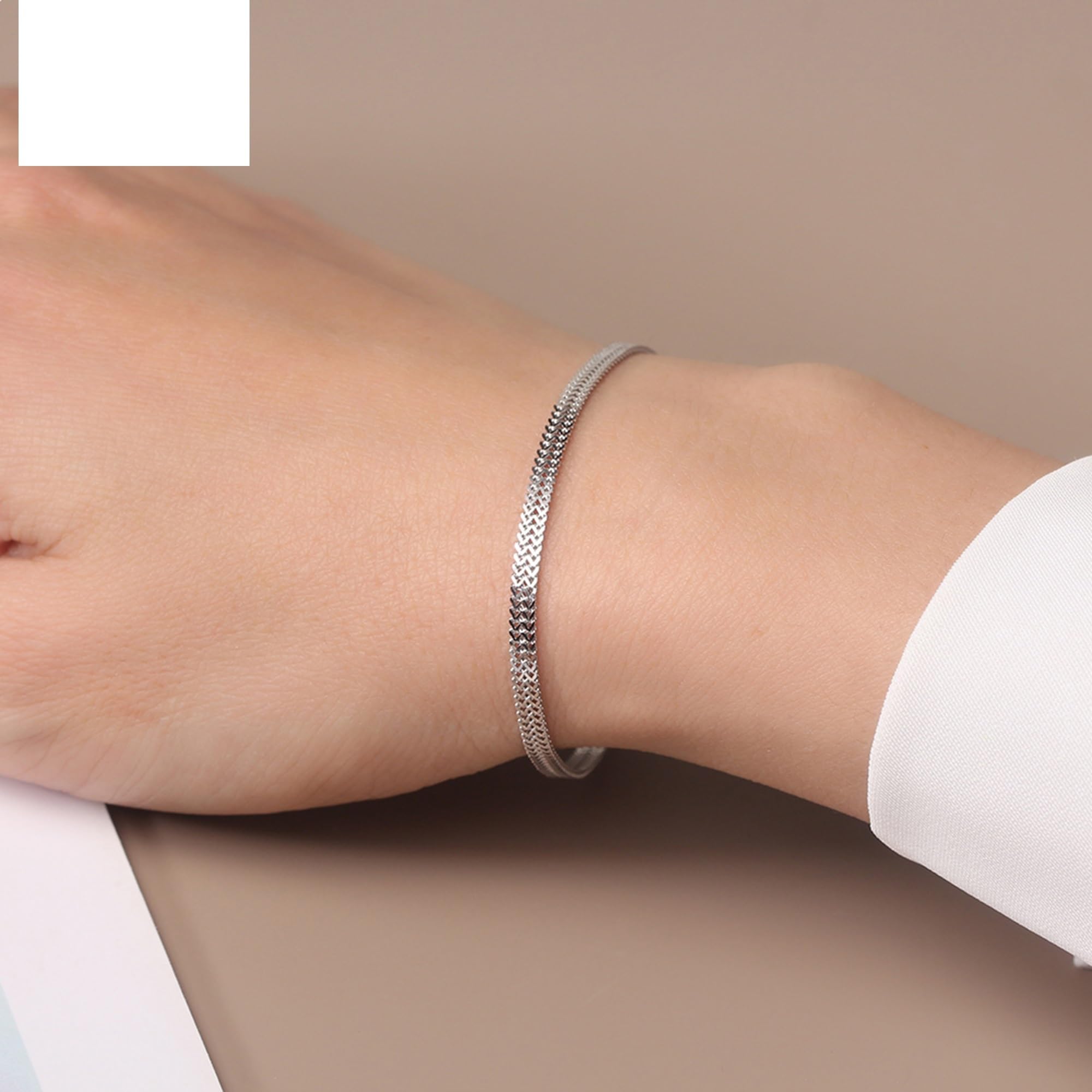 Genérico pulsera de plata mujer Pulsera de malla plana personalizada 2,8 mm con baño rodio en plata, varios tamaños a elegir