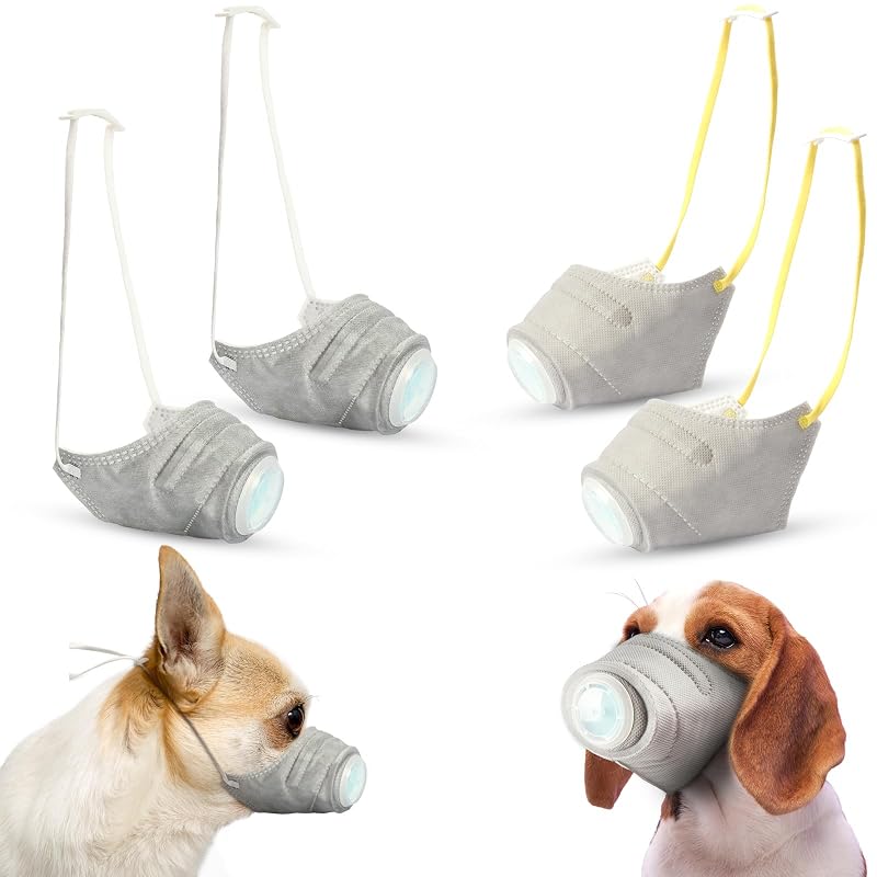 Focinheira Máscara Respiratória Ajustável para Cães adweli com 4 Camadas, Cinza, S+M, Pacote com 4