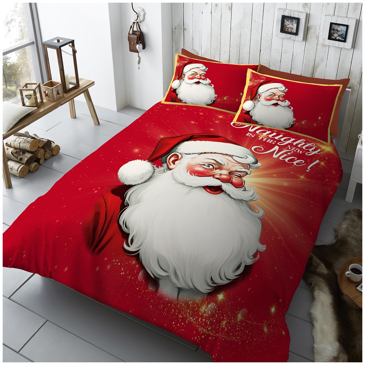 GC GAVENO CAVAILIA Christmas Duvet Cover King Size - Polyester Santa Cloak Bedding(230x220 cm) - Breathable Soft Quilt Cover King bed with Pillowcases - Winter KingSize Bedding Bed Cover -Xmas Gift