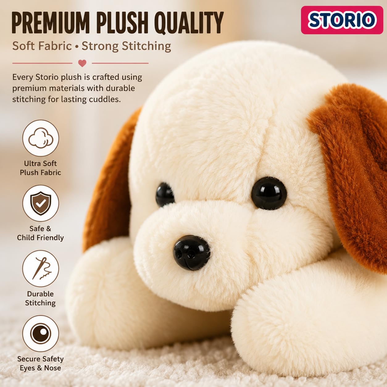 Storio Soft Plush Lying White Puppy Stuffed Animal | Kids Animal Home Decor for Boys & Girls Soft Dog Plush Toy - 25cm — Amazon image 4