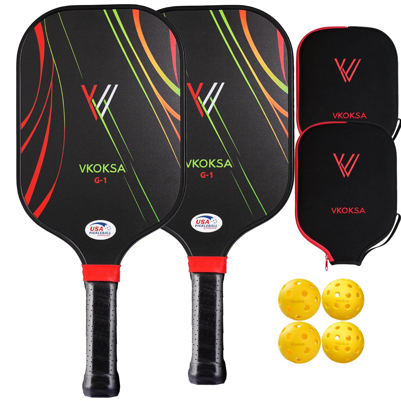 Pickleball Paddles,Pickleball Paddles Set of 2 or 1,Composite Fiberglass/Carbon Fiber Material Pickleball Paddle,Lightweight Design,16mm Thickness Core,5.5IN Long Handle Pickleball Set