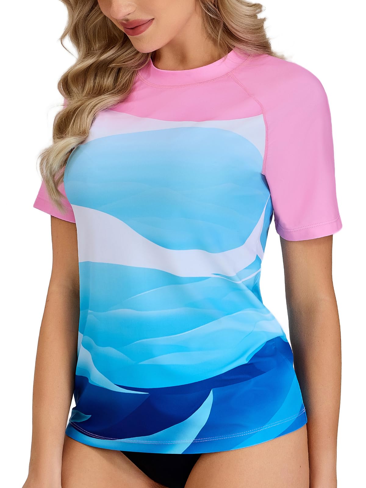 Camiseta UV de manga corta para mujer, UPF 50+, camiseta de natación Rash Guard de secado rápido para surf acuático S-XXL