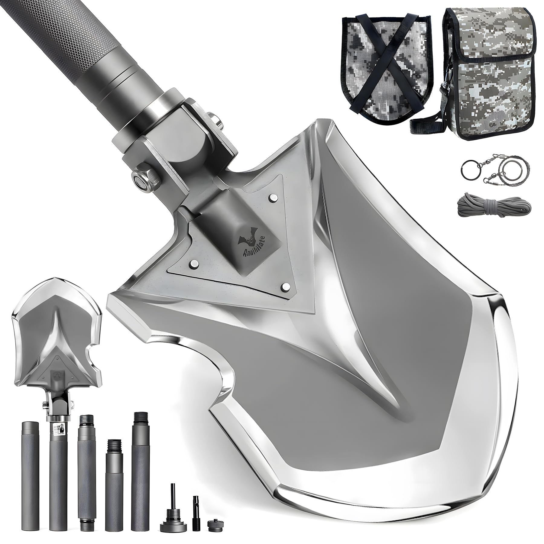 Zune Lotoo Pelle Pliante, Pelle Jardinage Multifonctionnelle en Acier au Carbone, Pelle Amovible à Longueur Réglable, Pelle Portable pour Camping, Jardin, Randonnée, Extérieur, Annihilate F2