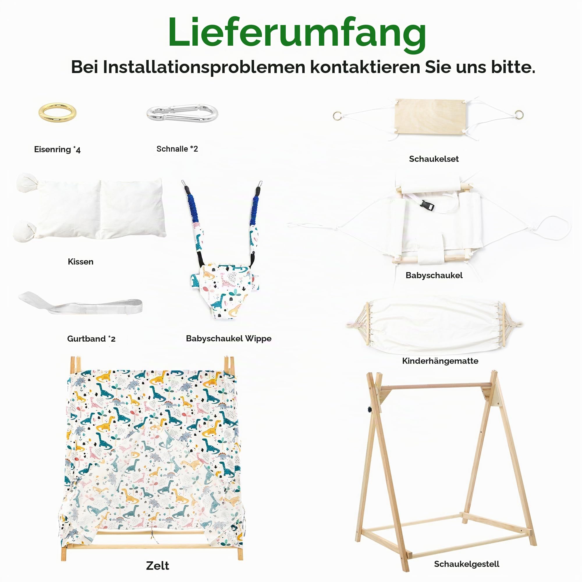 Kinderschaukel Indoor Holz mit Gestell, 5 in 1 Tipi Zelt für Kinder, Hängeschaukel, Kinderhängematte Schaukelsitz Schaukelbrett Brettschaukel für Kinder zum Schaukeln (Cremeweiß)