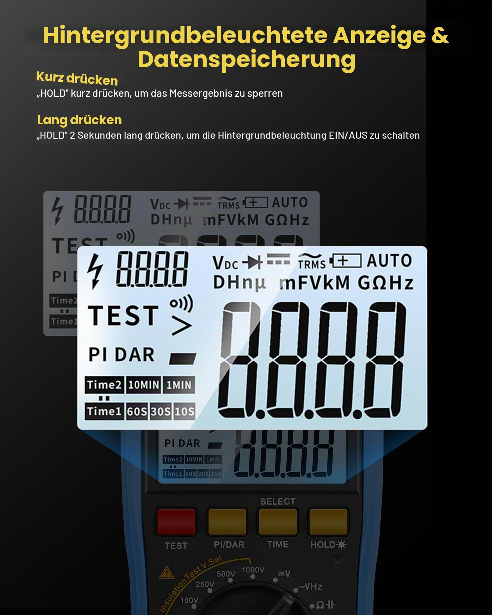 2 in 1 Megohmmeter & Multimeter Digital, Isolationswiderstandsmessgerät, 20GΩ/1000V Auto-Range, Data Hold, AC/DC Spannungsprüfer, Kapazitätsmessung für elektrische Hausprüfungen SK-505A GOLDCHAMP