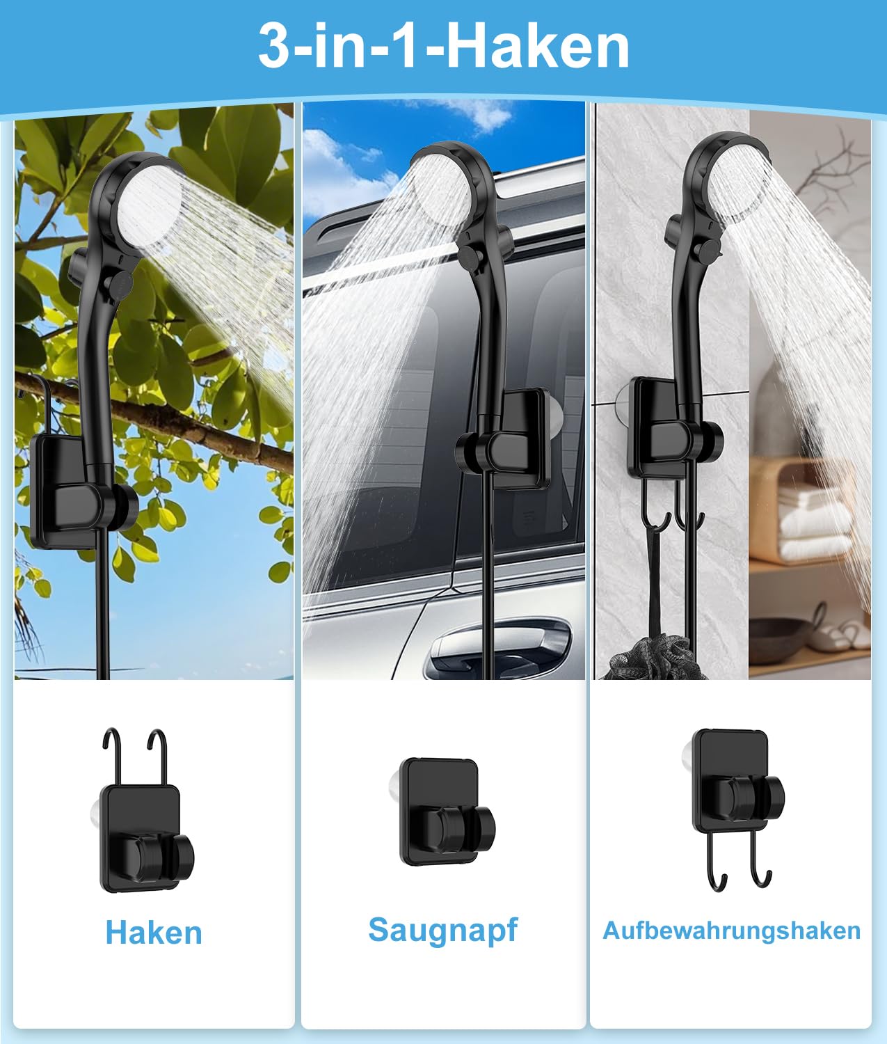 WADEO Tragbare Campingdusche Akku mit Pumpe und Wasserbehälter 20L, Outdoor-Camping-Duschset mit Akku 6000 mAh wiederaufladbar, für Camping Reisen Garten Wandern Autowaschen Tierbaden Notfälle