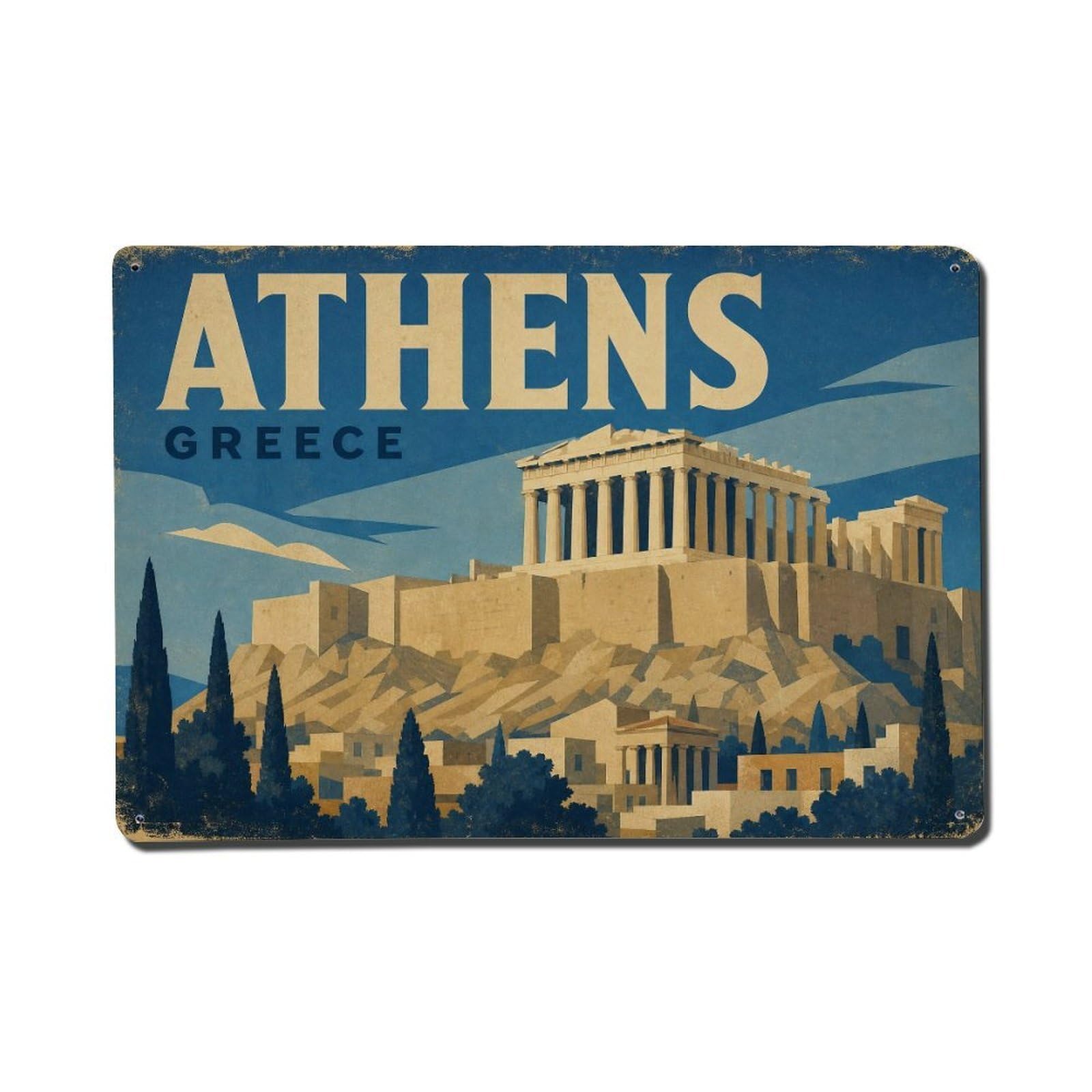 Fqcyn Style Metal Tin Sign Retro Travel Greece Athens