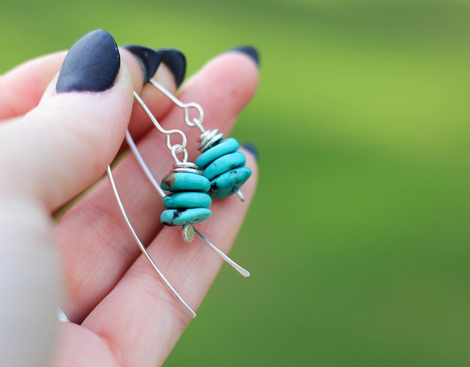 Real handmade turquoise earrings for her, December birthstone sterling silver jewelry