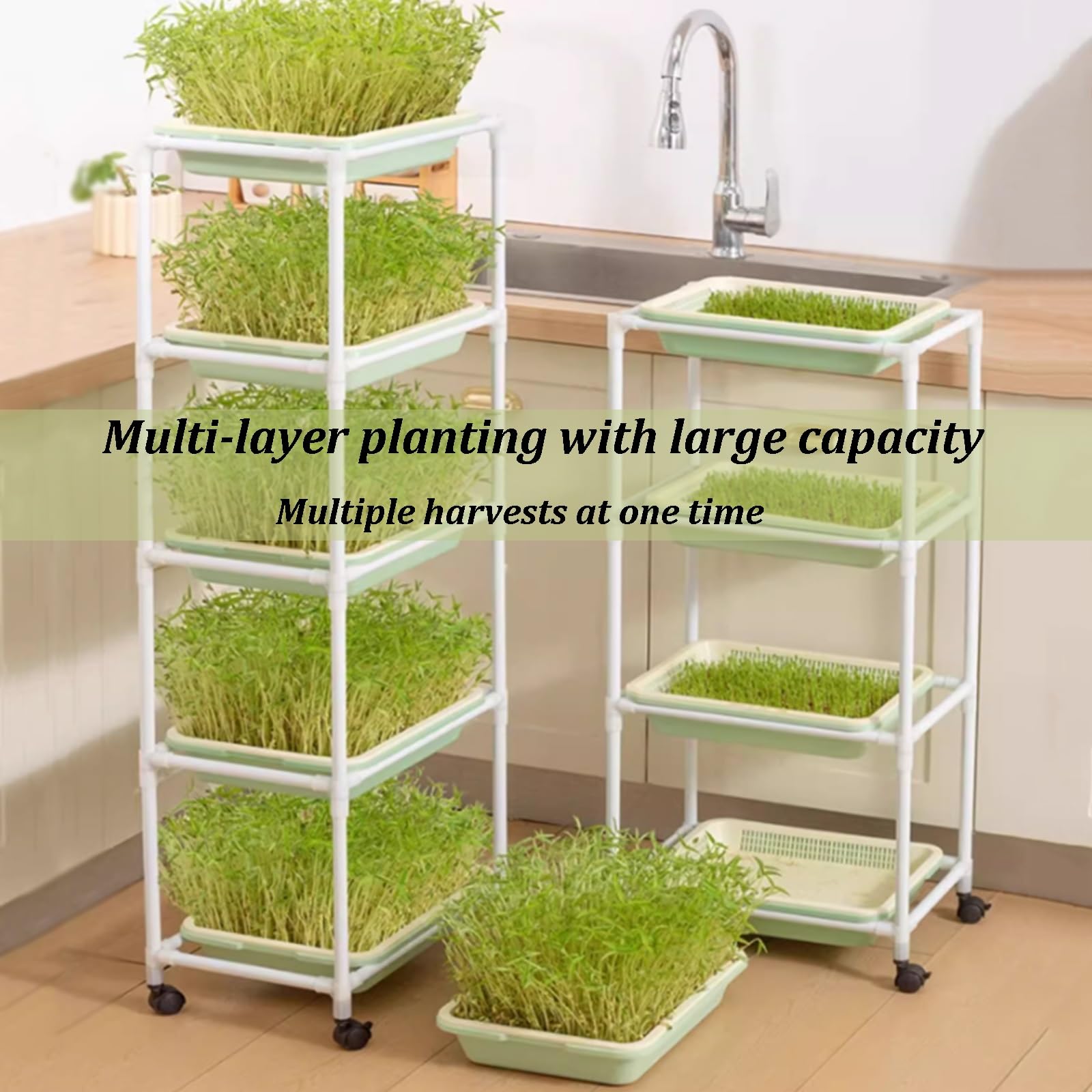 Sistema de cultivo hidropónico con estante de metal y ruedas, bandeja de plantación cifrada, ideal para patio, patio trasero o cocinas