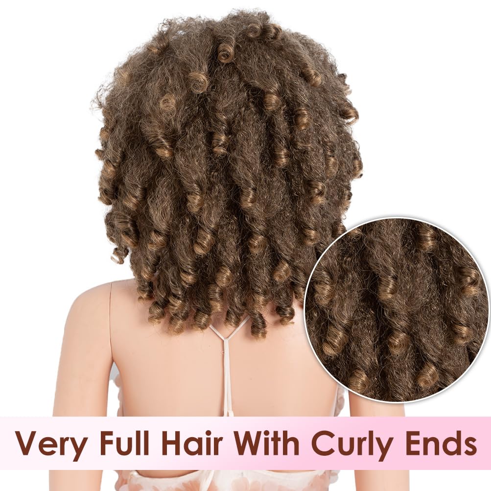 Style Icon 3-in-1 Magic Drawstring Half Wig | 14" Short Afro-Textured Large Volume Ombre Light Brown Blonde Color Synthetic Hair | No Glue, No Sew | Ponytail & Bun Styler