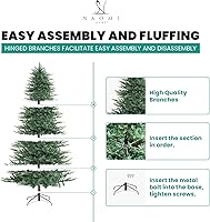 Vista 5 de Naomi Home - Árbol de Navidad nórdico artificial de 7.5 pies con luces, árbol de Navidad encantador realista preiluminado con 1266 puntas de ramas