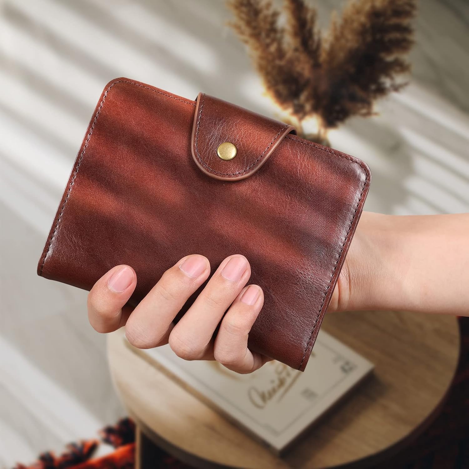 Portafoglio in vera pelle funzionale RFID Bifold porta passaporto da viaggio, Caffè 1., Vintage