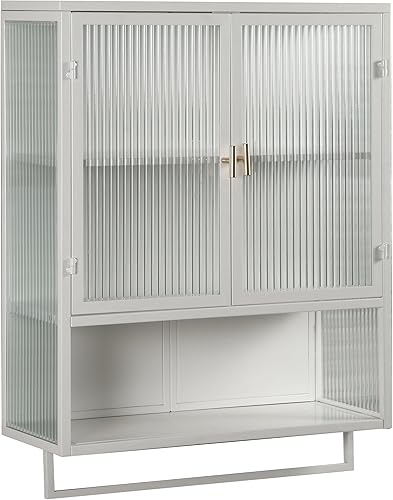 Miniatura 6 de Enclosed Storage Wall Cabinet with Two Doors, Open Shelf, and Towel Rack for Modern Entryway Living Room Bathroom Dining Room