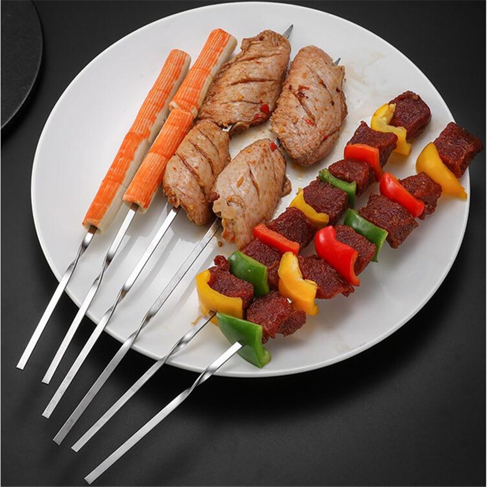 Brochetas de Kebab, 20 Piezas Reutilizables Planas Acero Inoxidable for Barbacoa, compatibles con Pinchos Aguja for
