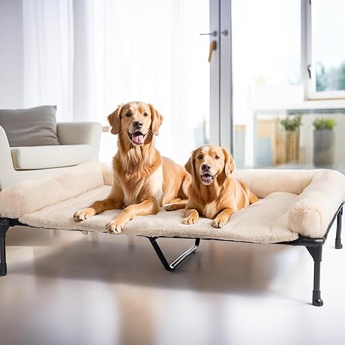 Miniatura 18 de Veehoo Cama elevada refrescante para perros con cojín de felpa esponjosa, camas elevadas para interiores para perros grandes, sofá suave para