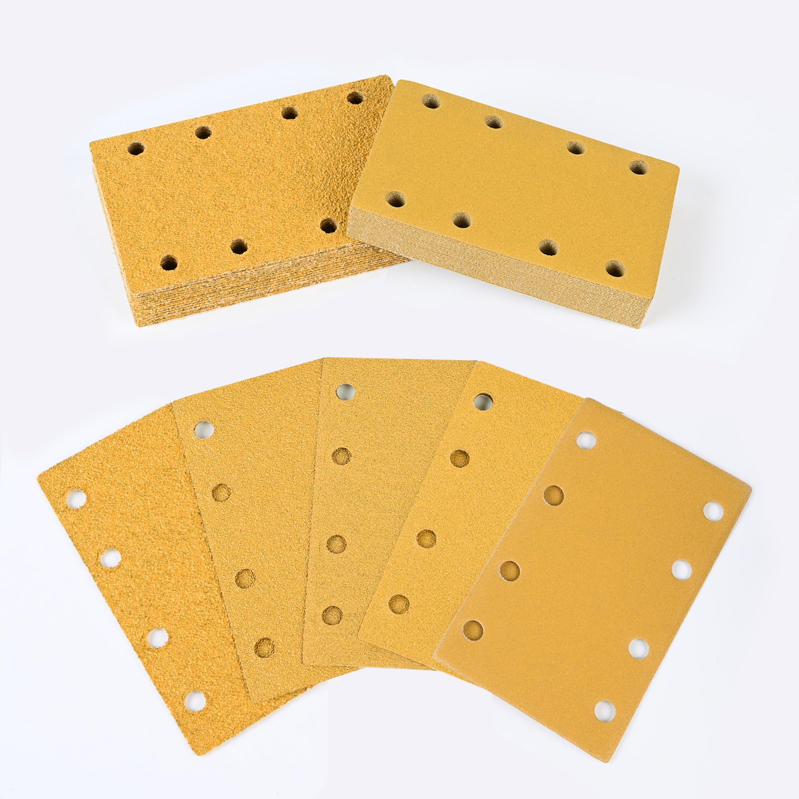 Carta vetrata 80x133mm 8 Fori, 50 Fogli Abrasivi P40/60/80/120/240, per Levigatrice Orbitale su Legno, Metallo, Vernice, Plastica - Sruhrak