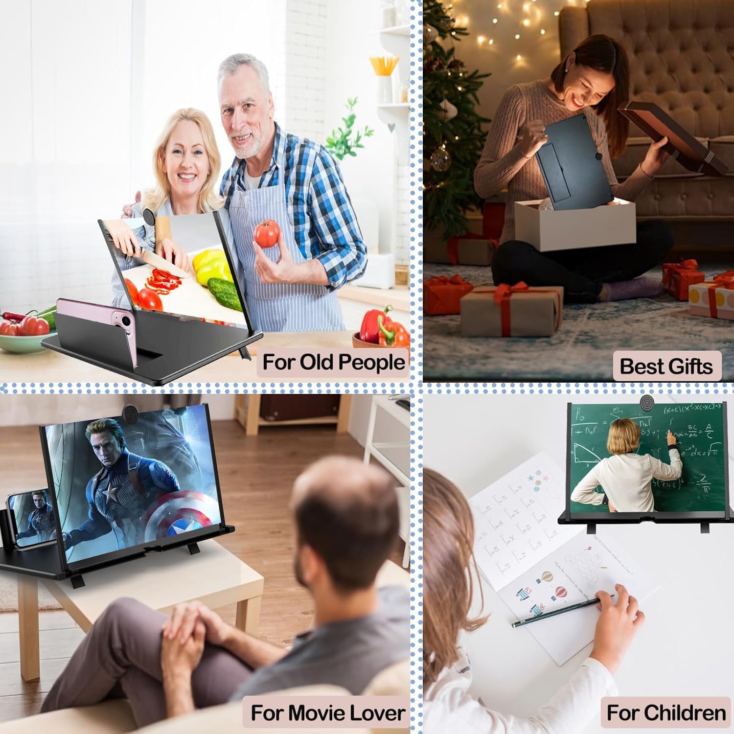 16" Screen Magnifier for Mobile Phone,3D HD Cell Phone Magnifying Projector Screen Enlarger for Movies, Videos, and Gaming,Foldable Phone Stand with Screen Amplifier,Gifts for Mom Dad(Black)
