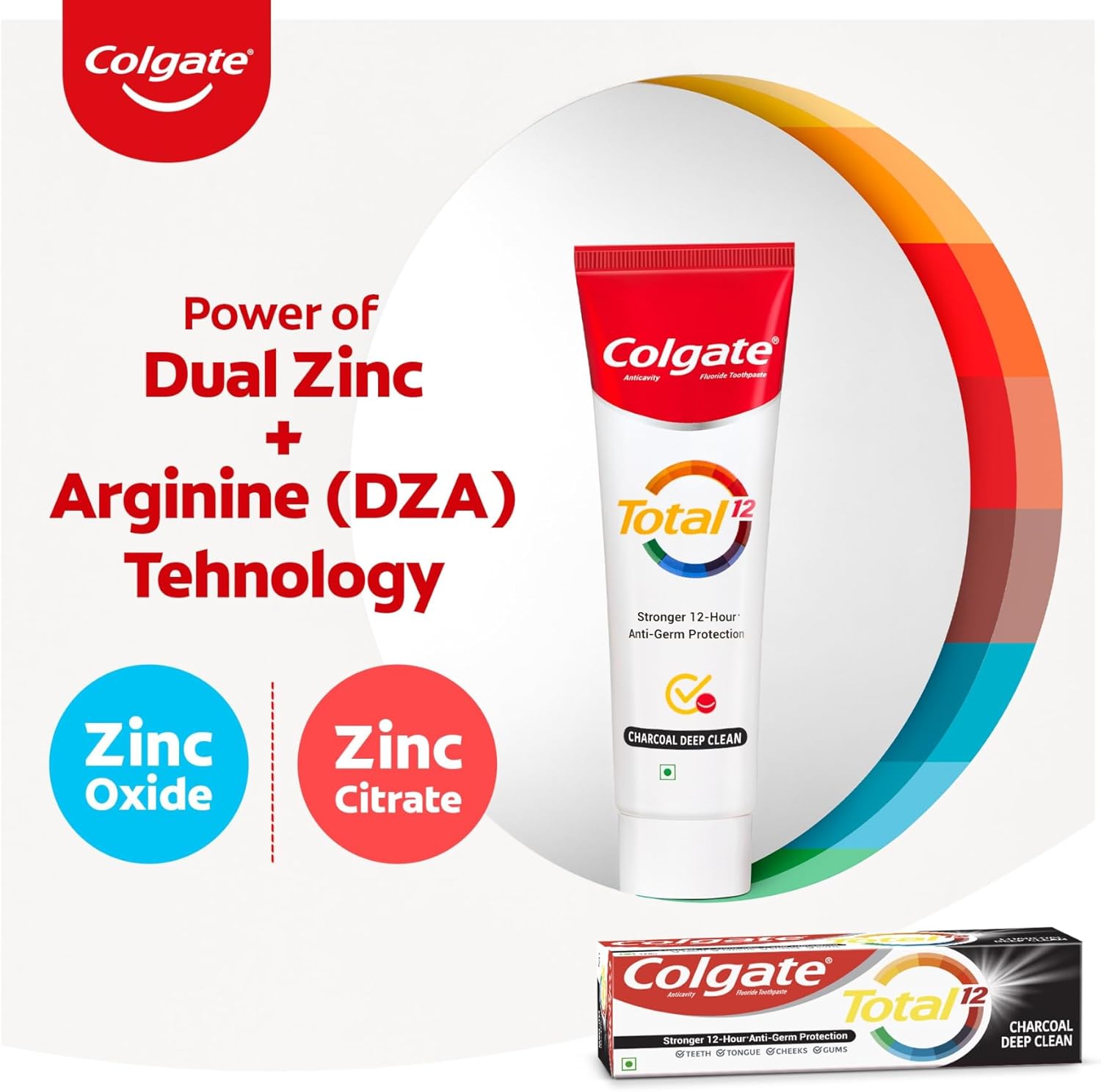 Colgate Total 120 gm+120 gm (240 gm) Charcoal Deep Clean Antibacterial Toothpaste, Combo Pack, Whole Mouth Health, Tooth Paste with 12-Hour World's No.1* Germ-Fighting Toothpaste (1.7 Ounce)