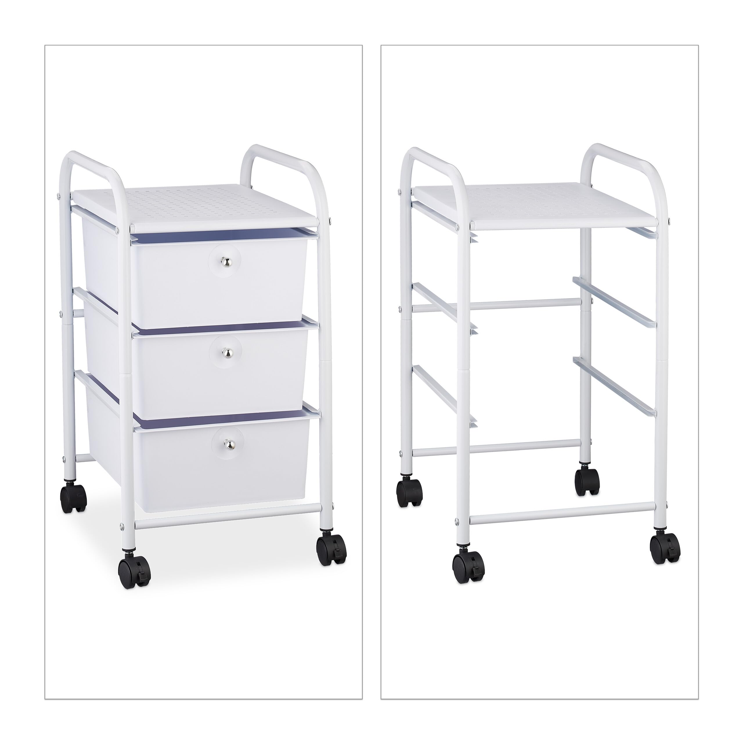 Relaxdays Chariot sur Roues de Bain, 3 tiroirs, métal et Plastique, conteneur, cosmétiques, 60 x 33 x 39 cm, Couleurs