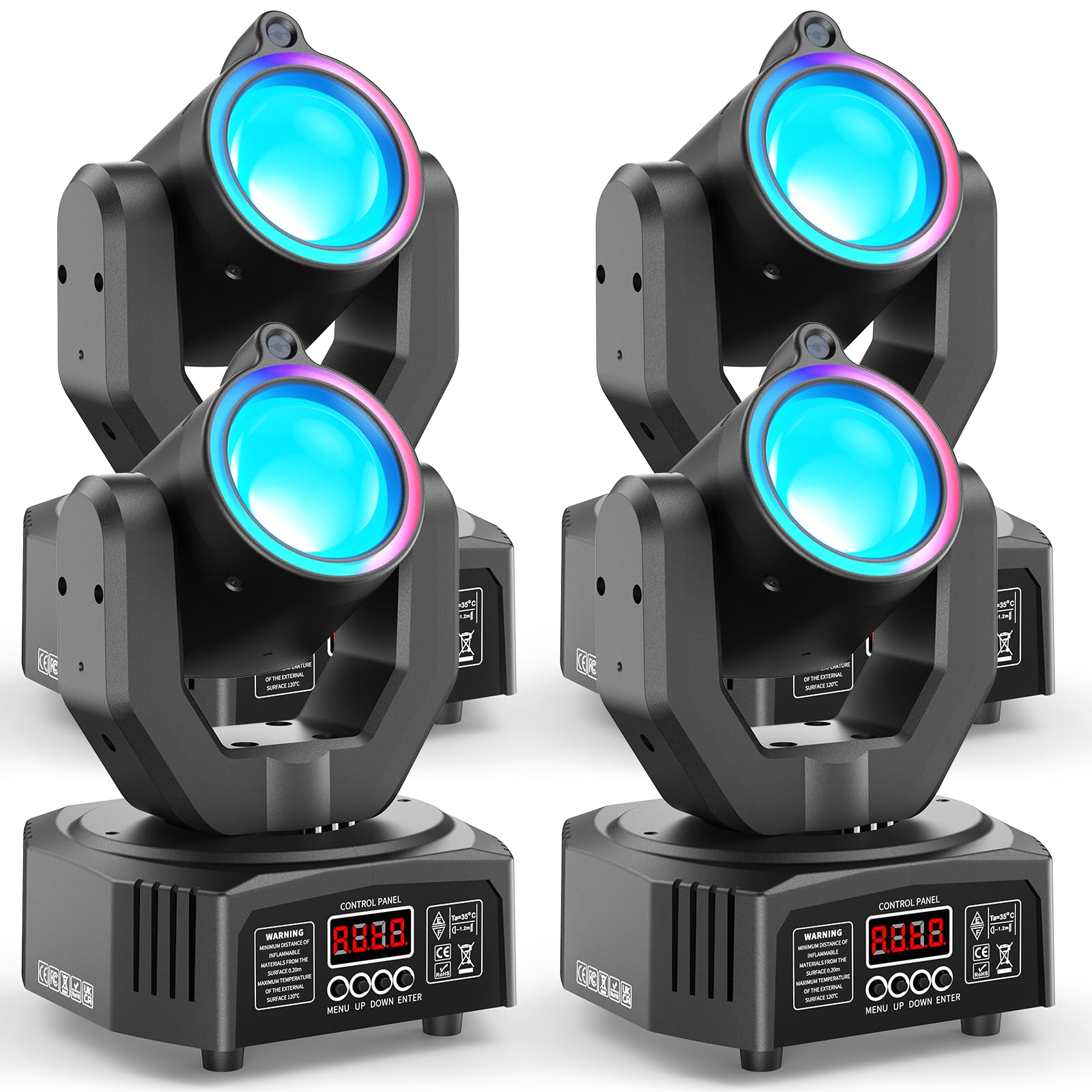 4PCS Teste Mobili Beam RGBW da 30W 3 in 1, Effetto Chase con Striscia Luminosa d-mx512 Attivabile dal Suono con Telecomando per DJ Festa Club Matrimonio Palco Spettacolo