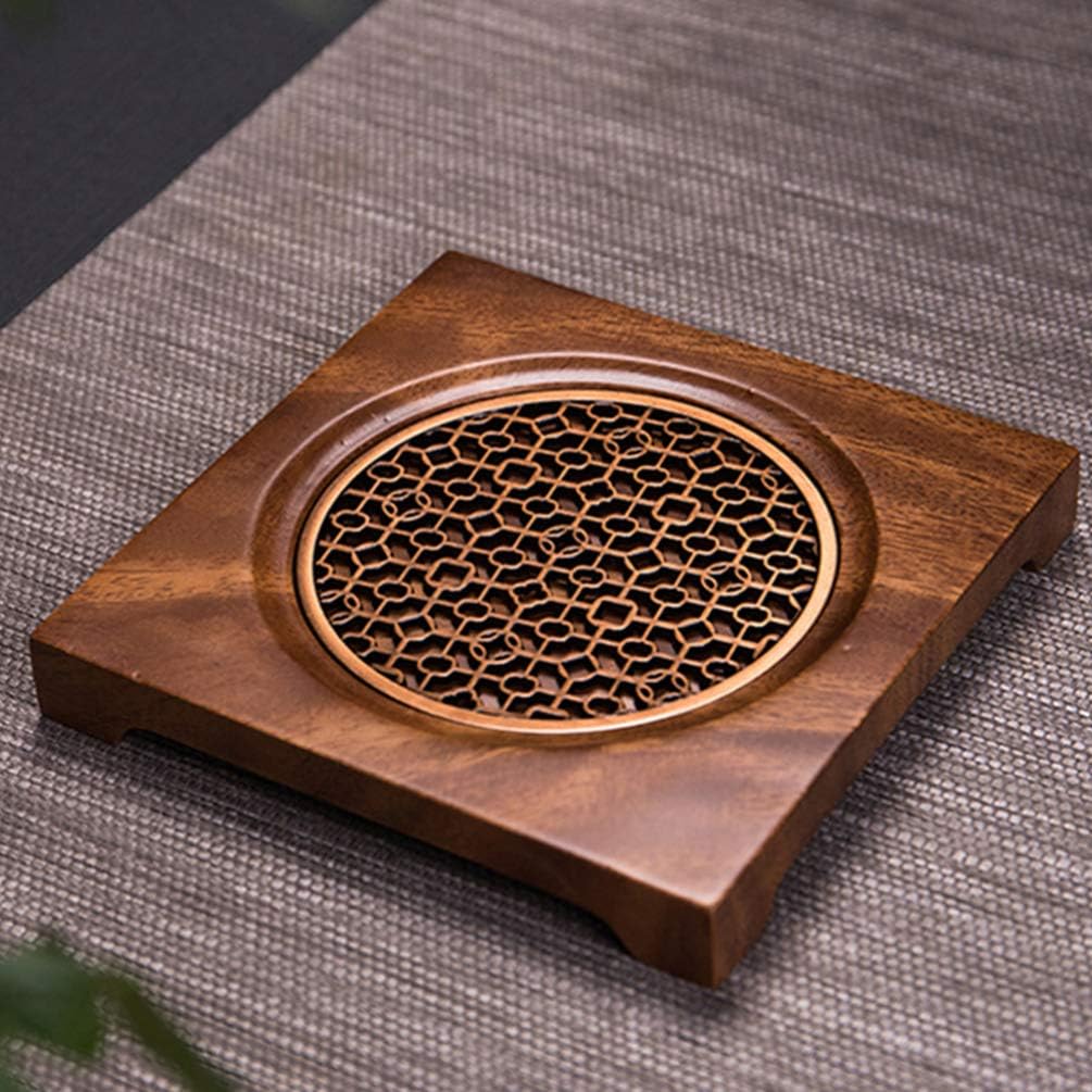 Wooden Teapot Holder Tea Tray with Teacup Mat for Office Meetings