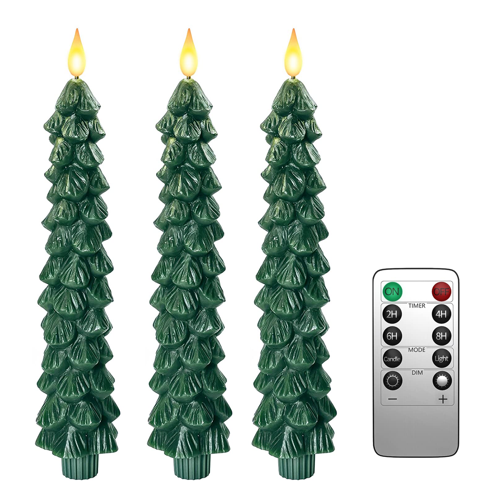PChero Velas LED en forma de árbol de Navidad, 3 velas de Navidad que funcionan con pilas, velas parpadeantes de cera real sin llama para decoración del hogar, festival, chimenea, amarillo cálido
