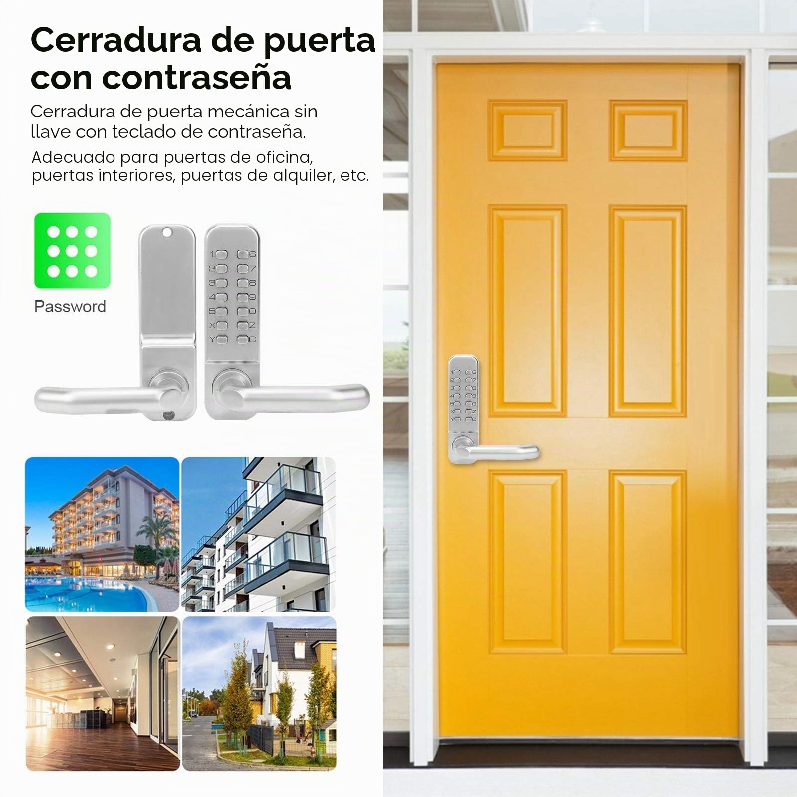Dígito teclado cerradura la puerta Cerraduras inteligentes puertas Cerradura digital puerta Cerradura puerta entrada sin llave Cerradura de combinación puerta para la Oficina Hogar