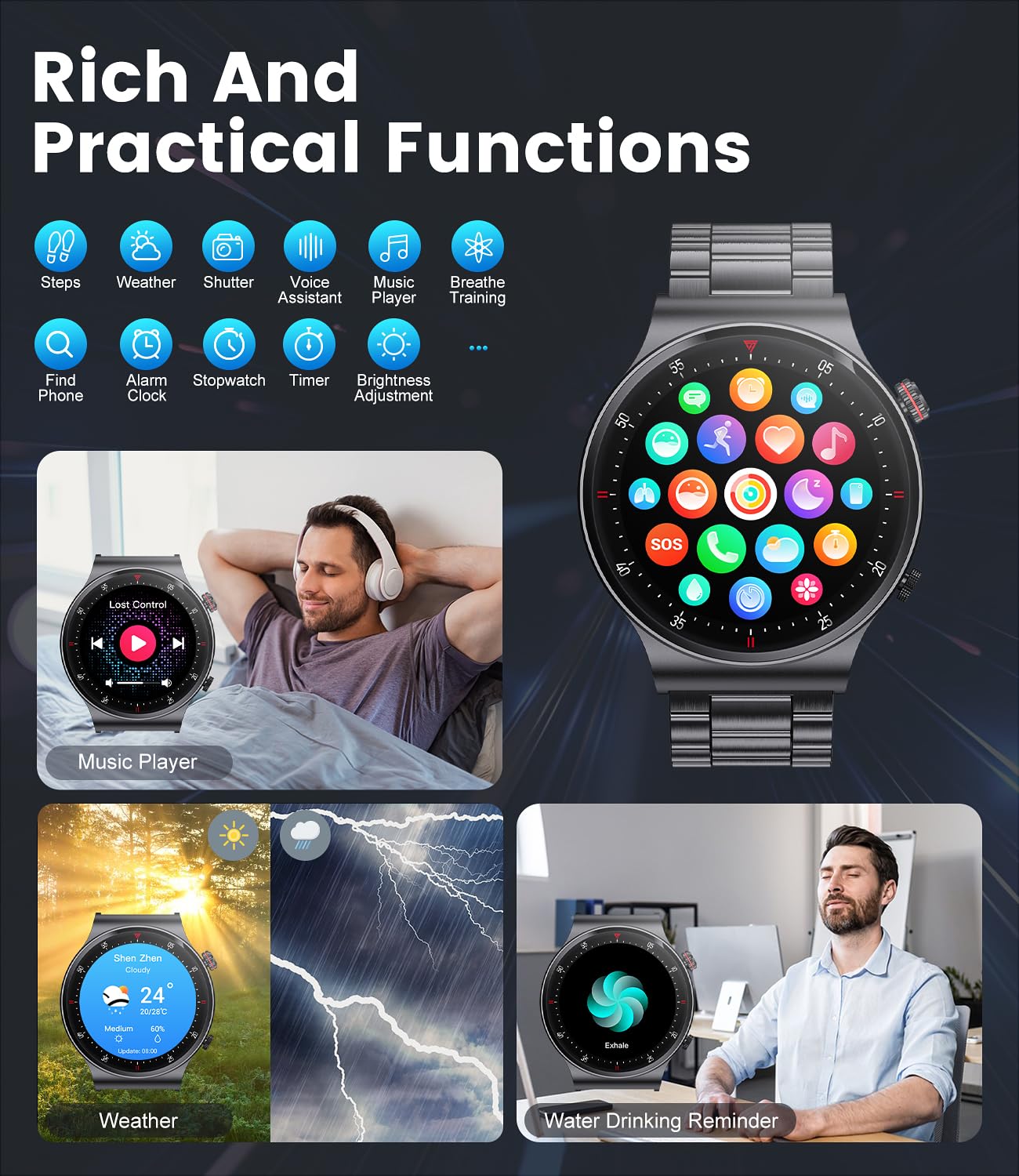 LIGE Smartwatch voor heren met bluetooth-oproep, 1,43 inch AMOLED