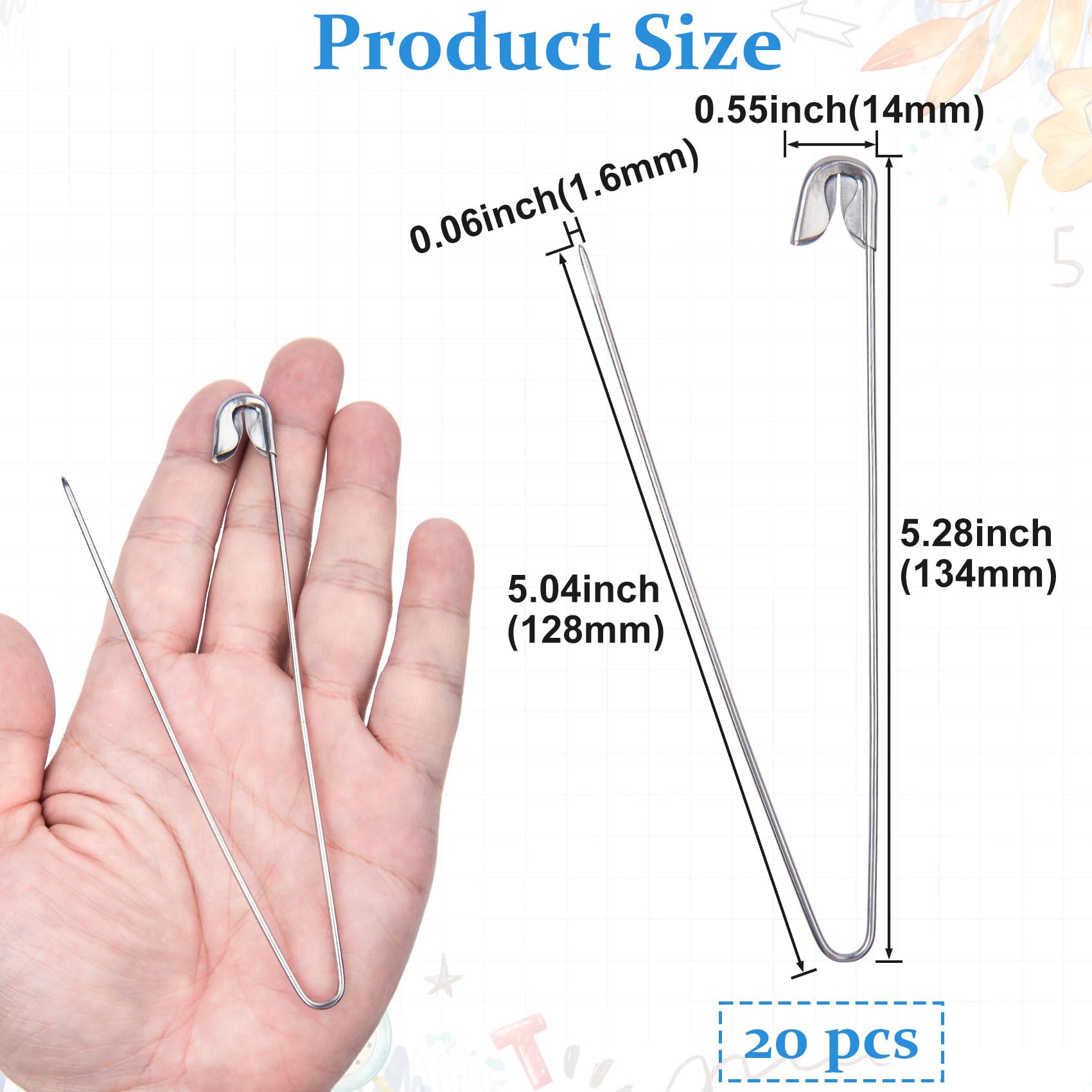 HINZIC 20 spille da balia grandi da 12,7 cm, in acciaio inox, resistenti, colore argento, per bucato, coperte, tappezzeria, cucito, trapuntatura, portachiavi, artigianato all'aperto