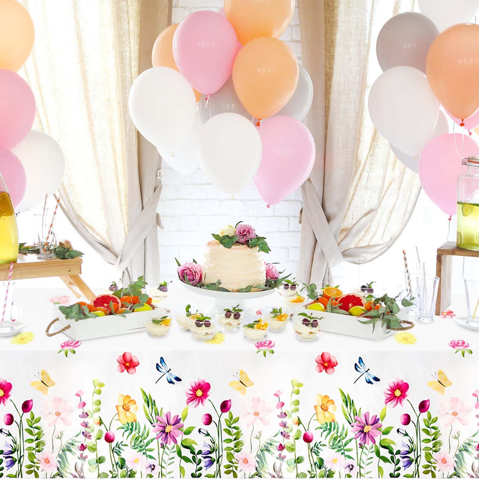 LLianxuia Teeparty-Tischdecken Set – 3 Stück, Je 137 X 274 Cm, Frühlingsblumen-Design Aus Kunststoff | Einweg-Deko Für Gartenparty, Hochzeit & Kindergeburtstag
