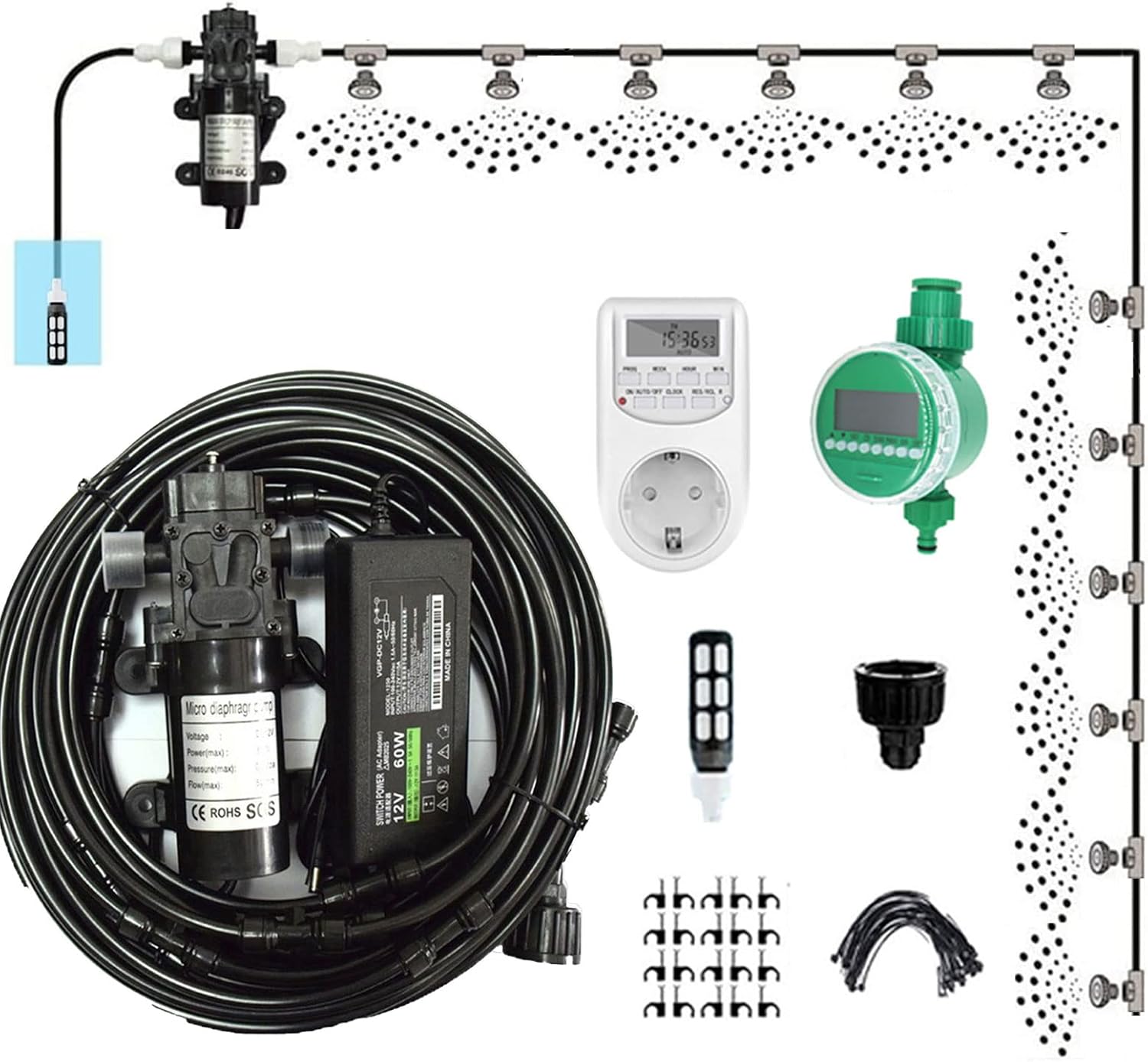 Outdoor Misting Cooling System Kit with Timers & 24V Silent Pump