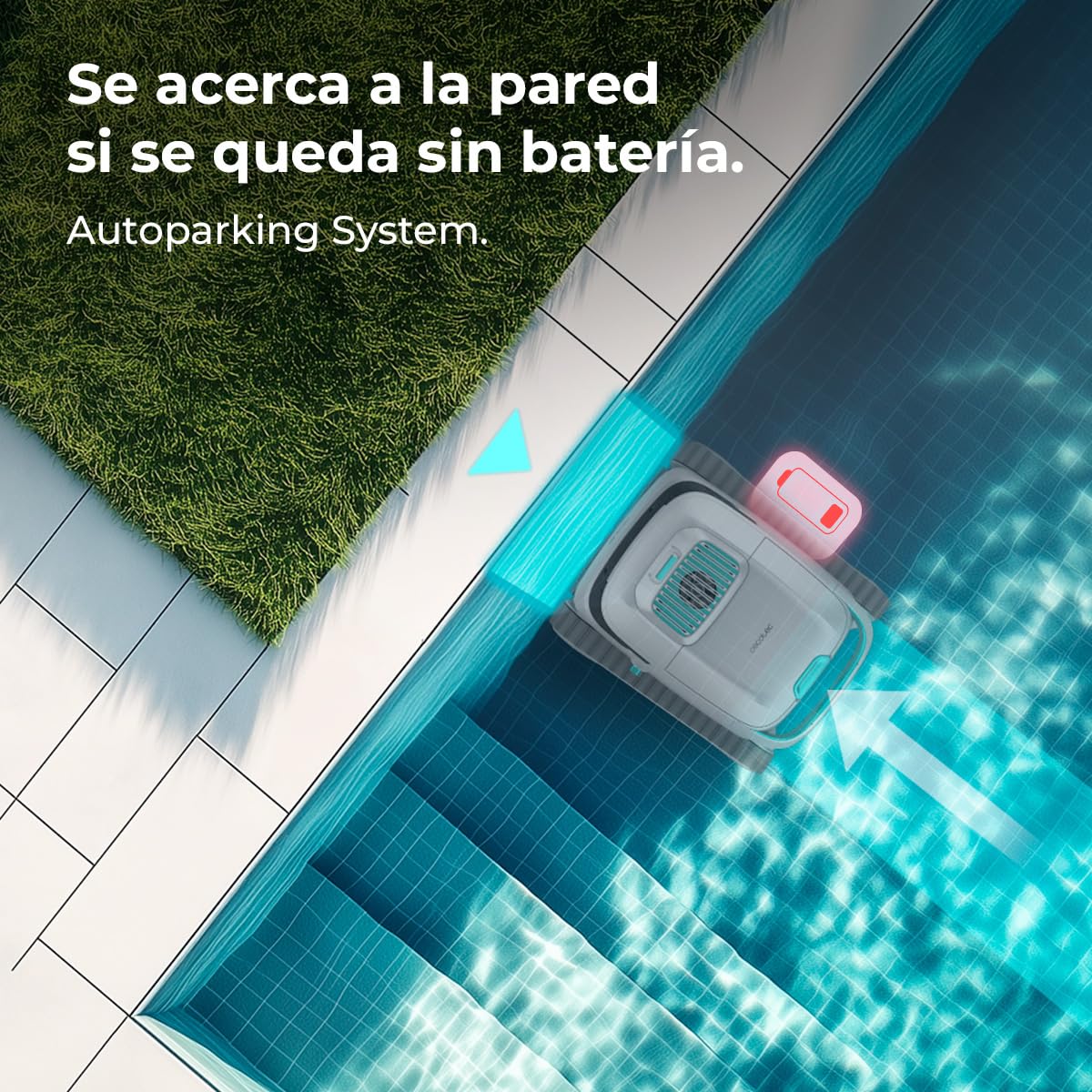 Cecotec Robot Limpiapiscinas para Fondos, Paredes y Línea de Flotación Conga Pooldroid 5000 TotalClean Pearl. Superficies 100m2, Pendiente Máx 90º, Autonomía 120mins, Filtro Alta Eficiencia 180μm, 4L
