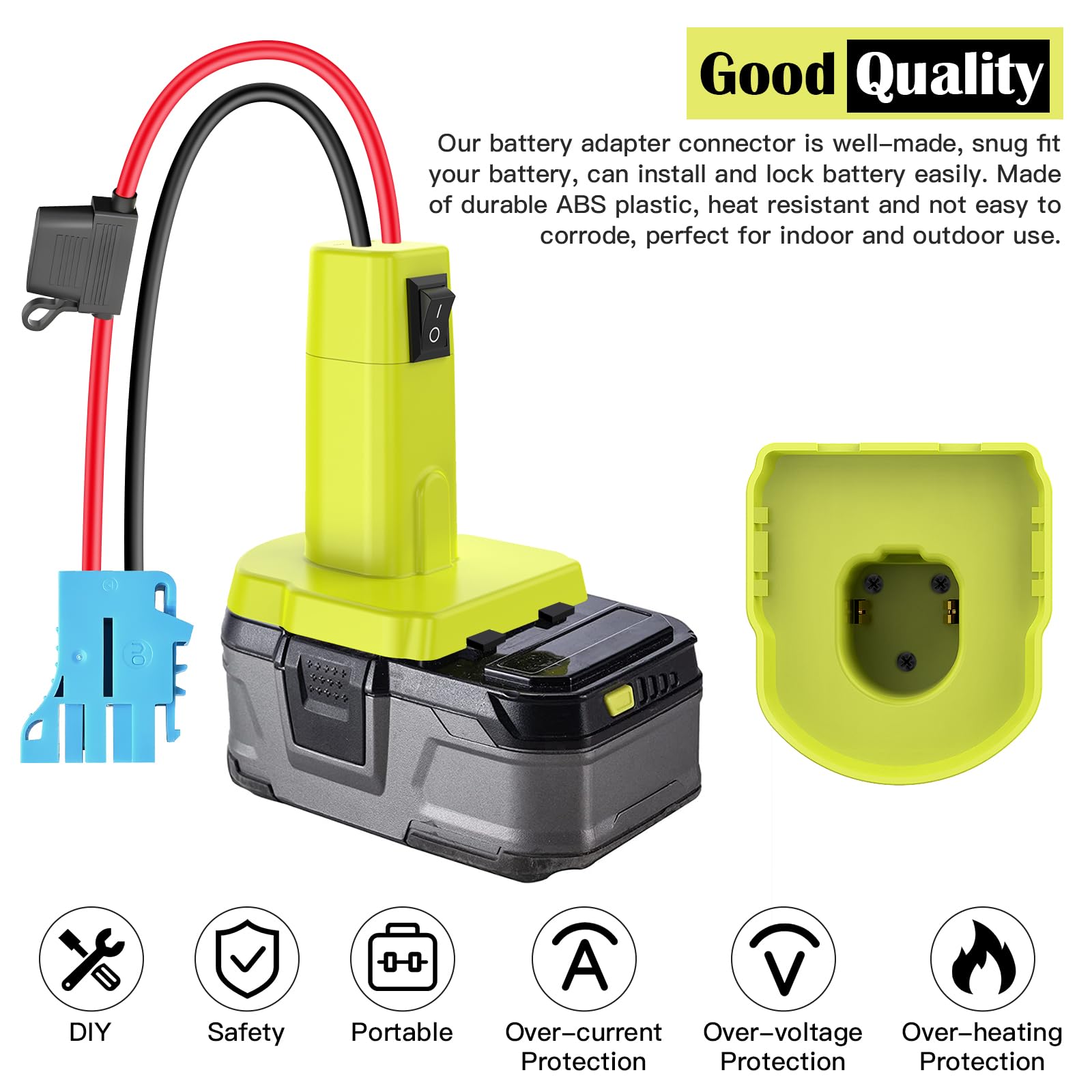 Power Wheel Adapter für Ryobi 18V Akku Adapter Power Wheel Batteriekonverter mit Kabelbaum Stecker Kompatibel mit Peg-Perego Kinderreitspielzeug 12AWG Drahtverbinder mit Schalter und Sicherung