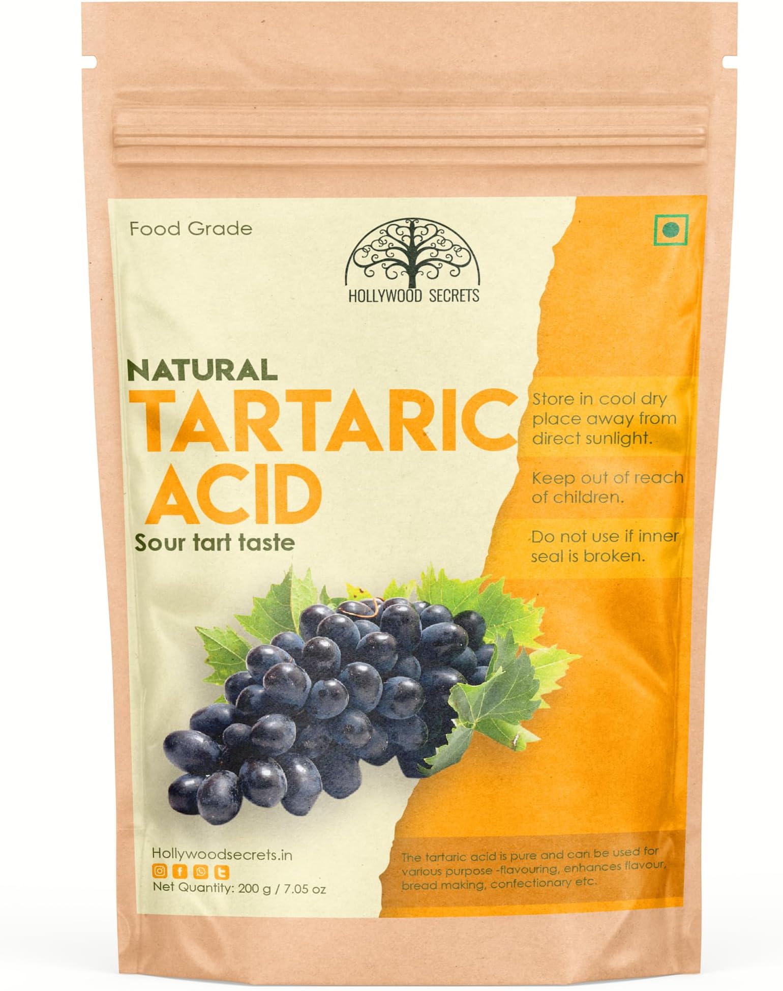 Hollywood Secrets 100% Pure Tartaric Acid 200 Gms