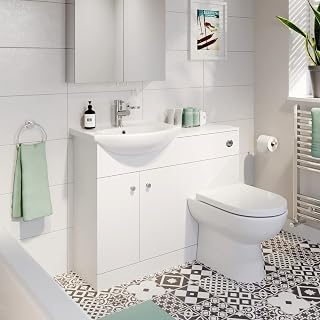 AURORA Modern Bathroom Toilet & Basin Sink Vanity Unit 1TH Furniture 1050mm Matte White