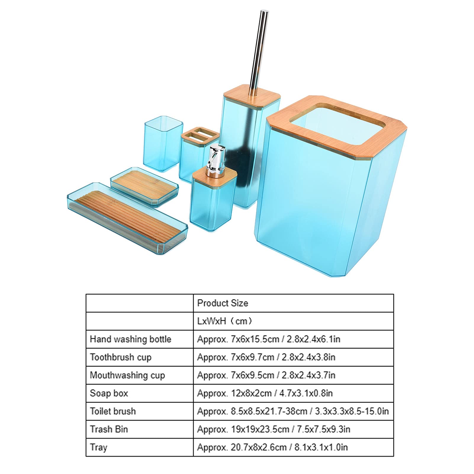 Juego De Accesorios De Baño De 7 Piezas, Juego De Baño De Madera, Soporte Para Cepillo De Dientes, Taza Para Cepillo De Dientes, Dispensador De Jabón, Jabonera, Soporte Para Cepillo De Baño (Blue)