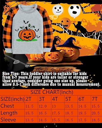 CM-Kid Toddler Boy Girl Halloween Shirt Pumpkin Ghost Boo Raglan Orange Buffalo Plaid Long Sleeve Tshirt Tops