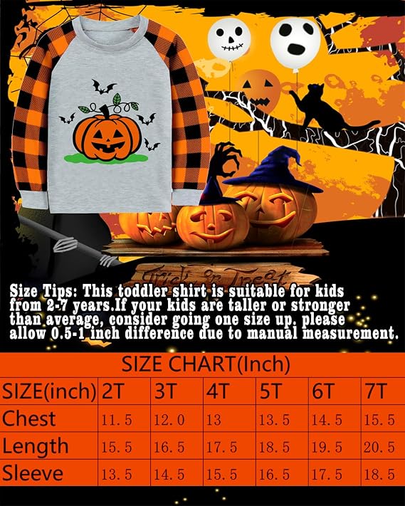 CM-Kid Toddler Boy Girl Halloween Shirt Pumpkin Ghost Boo Raglan Orange Buffalo Plaid Long Sleeve Tshirt Tops