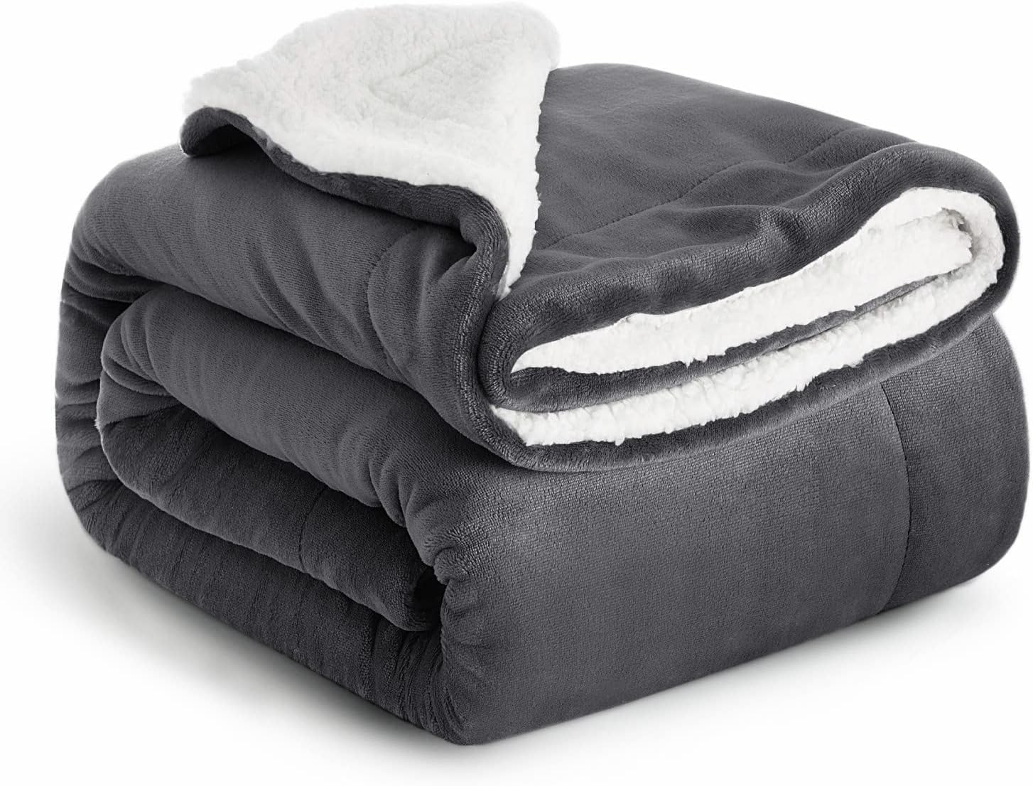 Sherpa Fleece Throw Blanket - Microfiber Fluffy Thick Blankets for Bed and Sofas Grey, Twin/Double, 150 x 200cm