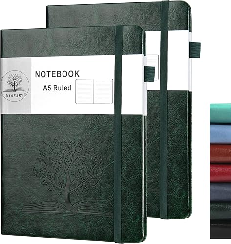 Miniatura 8 de Daofary Cuaderno A5 con rayas de cuero, 160 páginas, diario de 3.53 ozm, de papel grueso, tapa dura, con bolsillo, para trabajo, hombres y mujeres,