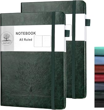 Daofary 2Pack Lined Journal Notebook with Pen HolderA5 Leather Journal Notebooks with 160 Pages 100gsm Thick Paper, Writing Hardcover Notebook for Work Woman Men 8.4 x 5.7 in