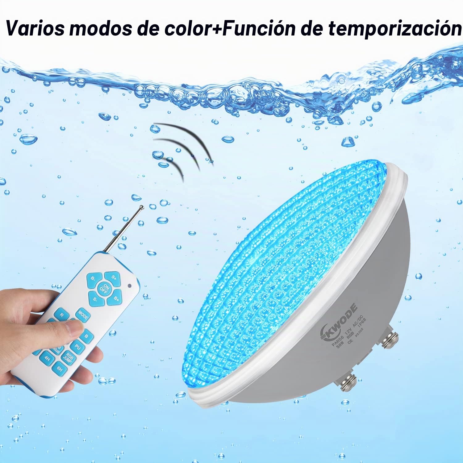 LED Pool Lights par56, 58w RGB Pool lights, ip68 Waterproof Pool lights, con control remoto, cronometraje 2/4 / 6h, control de interruptor de luz de piscina de focos submarinos