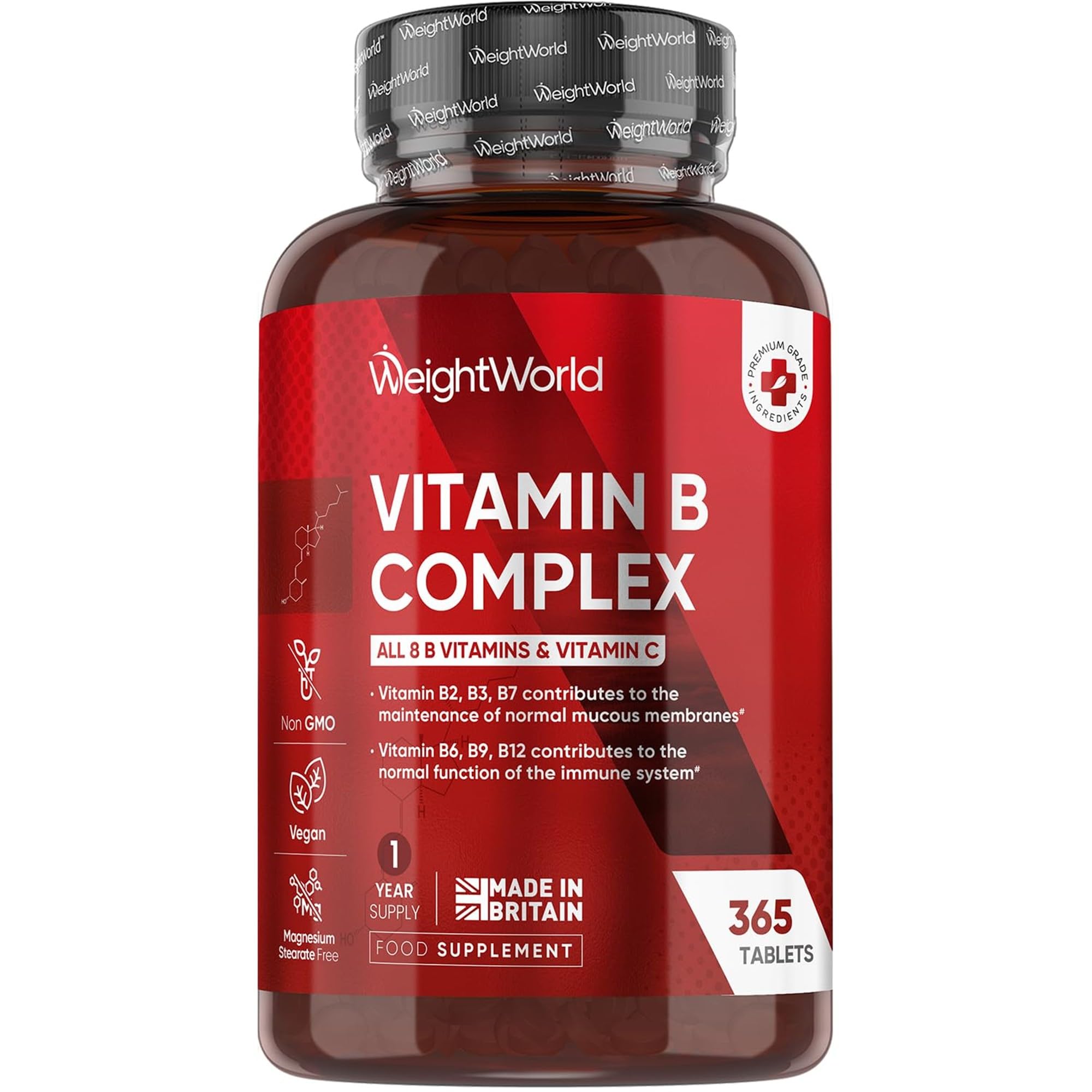 Vitamina B Complex 180 Comprimidos Dosis Alta Vitaminas del Grupo B Vegano- Complejo Vitamnico B con Vitamina C, Biotina, cido Flico B1, B2, B3, B5, B6 y B12, Aumenta Concentracin y Memoria