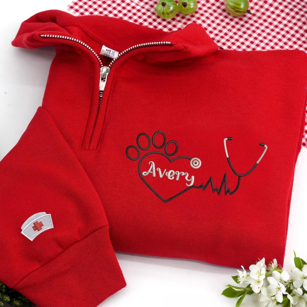 COUPLEHOODIES Custom Embroidered Vet Tech Quarter Zip Sweatshirt – Personalized Gift for Veterinarians, Vet Week or Christmas - Image 7