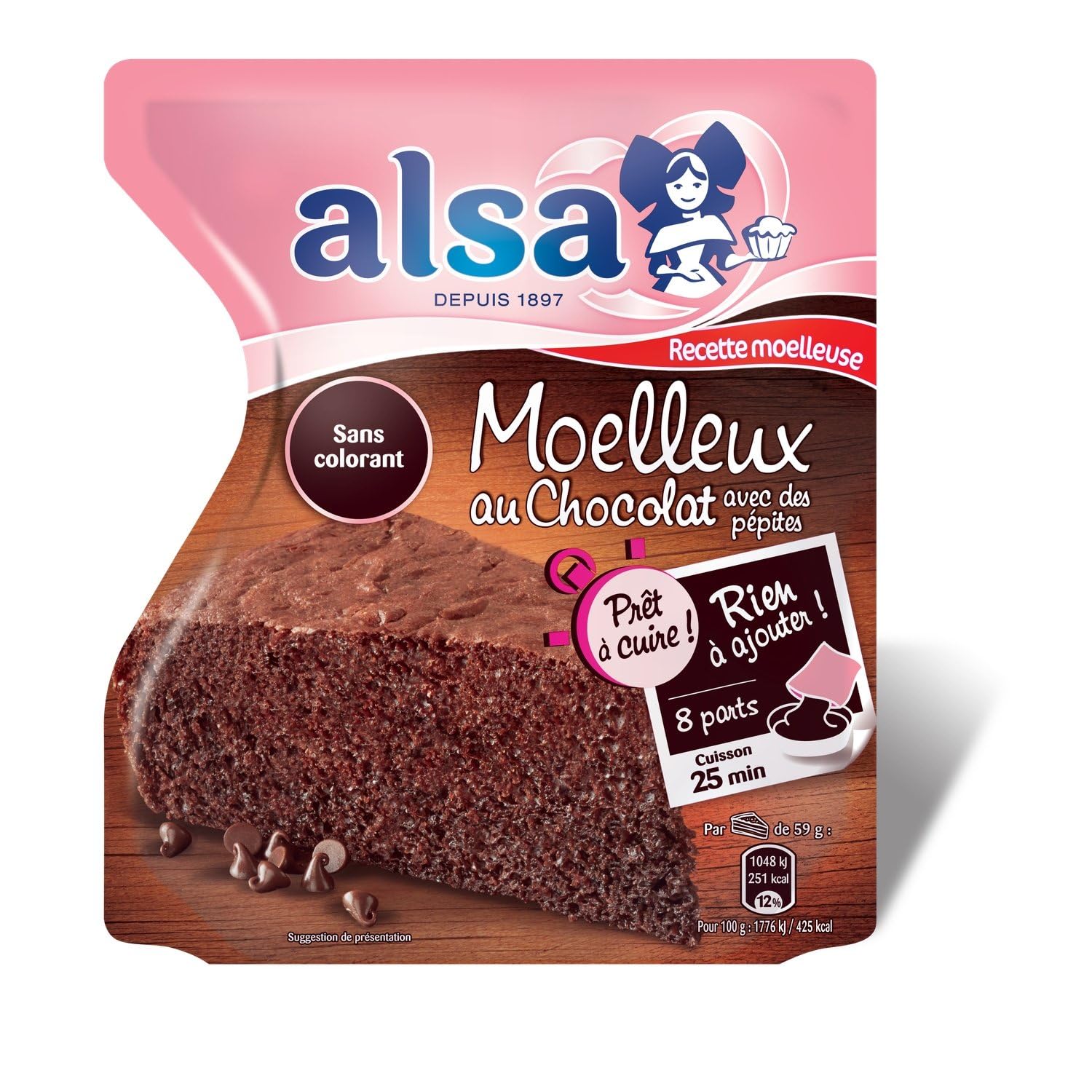 ALSA – Préparation Gourmande pour Gâteau Moelleux au Chocolat, Texture Fondante (Sachet 500g) - Lot de 3 - vendu par Lot