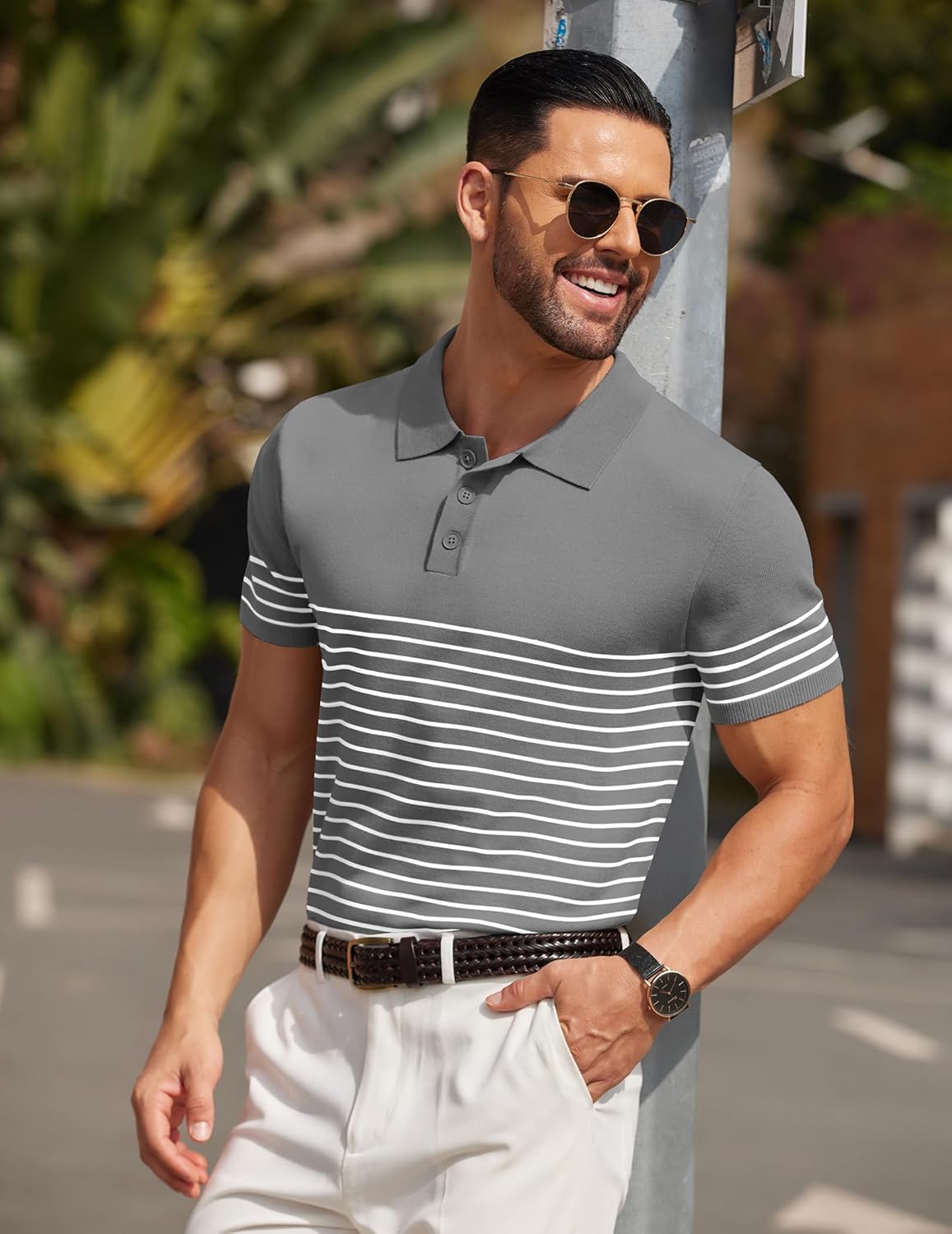 COOFANDY Men's Short Sleeve Polo Shirts Vintage Knitted Shirt Casual Button Down Golf Shirts - Image 4